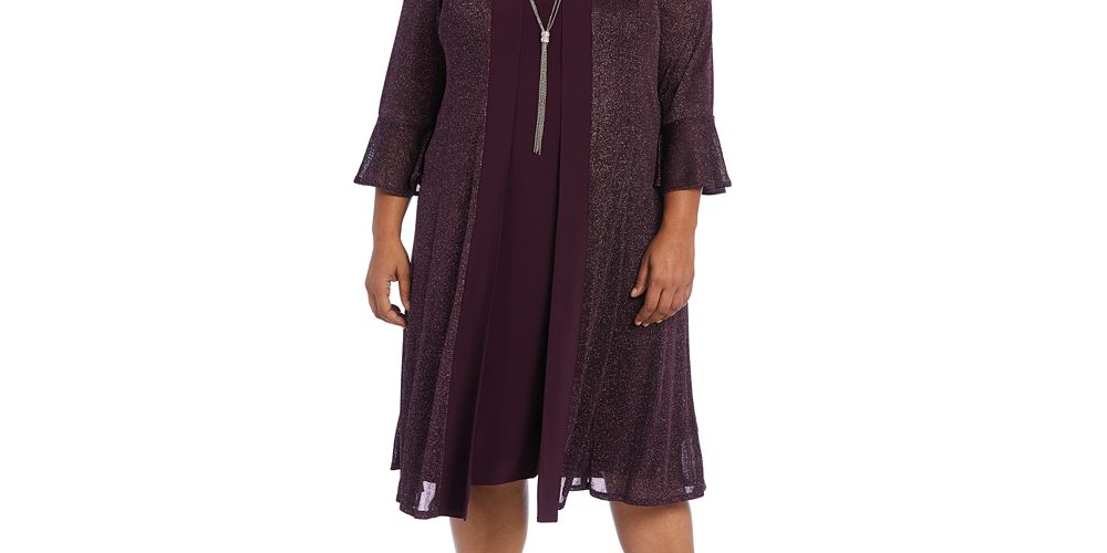 Vestido com colar e jaqueta brilhante feminino R &amp; M Richards, preto, tamanho 0