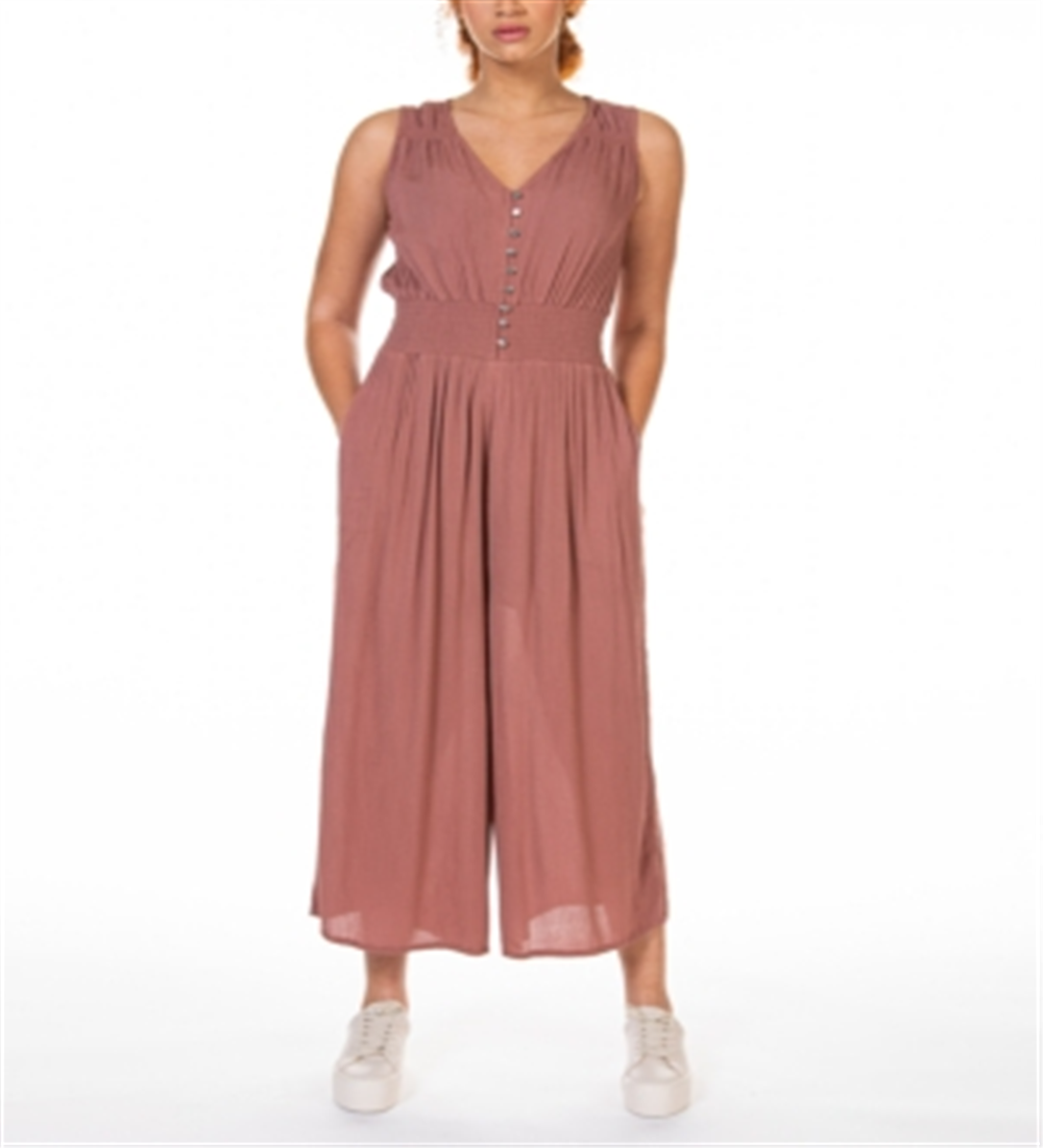 Macacão culotte feminino com cintura franzida e fita preta, tamanho médio, lilás escuro