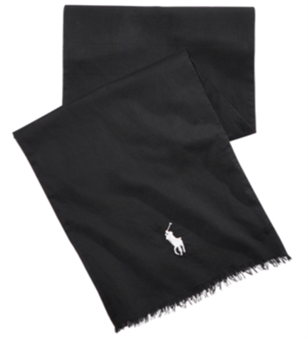 Polo Ralph Lauren Cachecol retangular de algodão com franjas masculino, preto, tamanho regular
