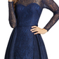 Mac Duggal Vestido longo de renda com sobressaia feminino, azul marinho, tamanho 16