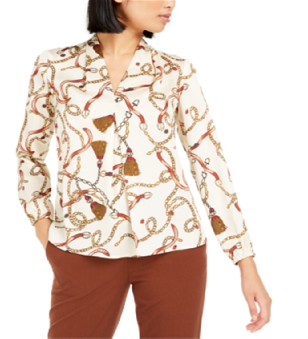 Top plissado estampado feminino Bar III marrom tamanho XX-S