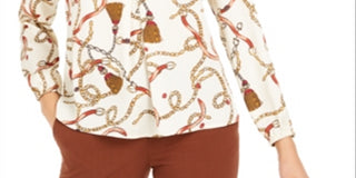 Top plissado estampado feminino Bar III marrom tamanho XX-S