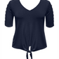 JM Collection Top feminino com amarração frontal, azul, tamanho grande