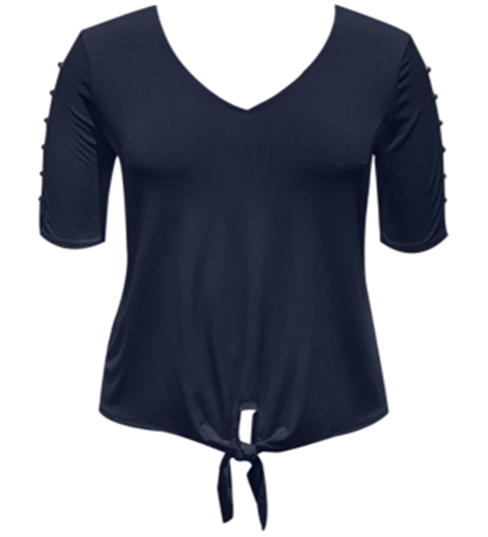 JM Collection Top feminino com amarração frontal, azul, tamanho grande