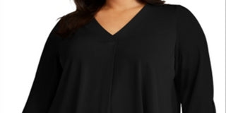 Blusa feminina Alfani com pregas nas costas e manga amarrada - preta, tamanho 1X