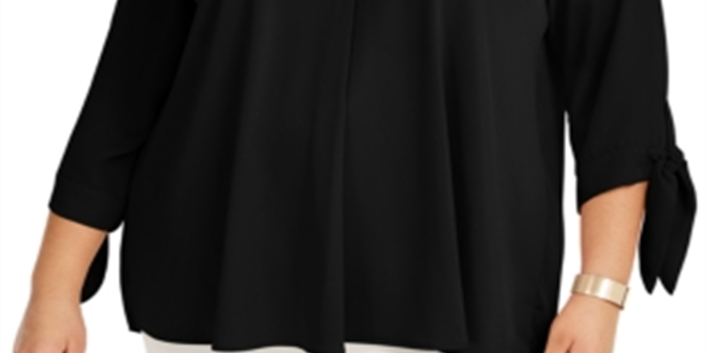 Blusa feminina Alfani com pregas nas costas e manga amarrada - preta, tamanho 1X