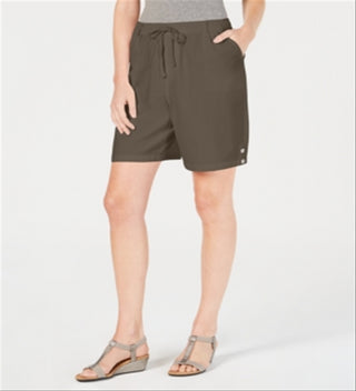 Shorts de algodão com cordão feminino Karen Scott, marrom, tamanho grande