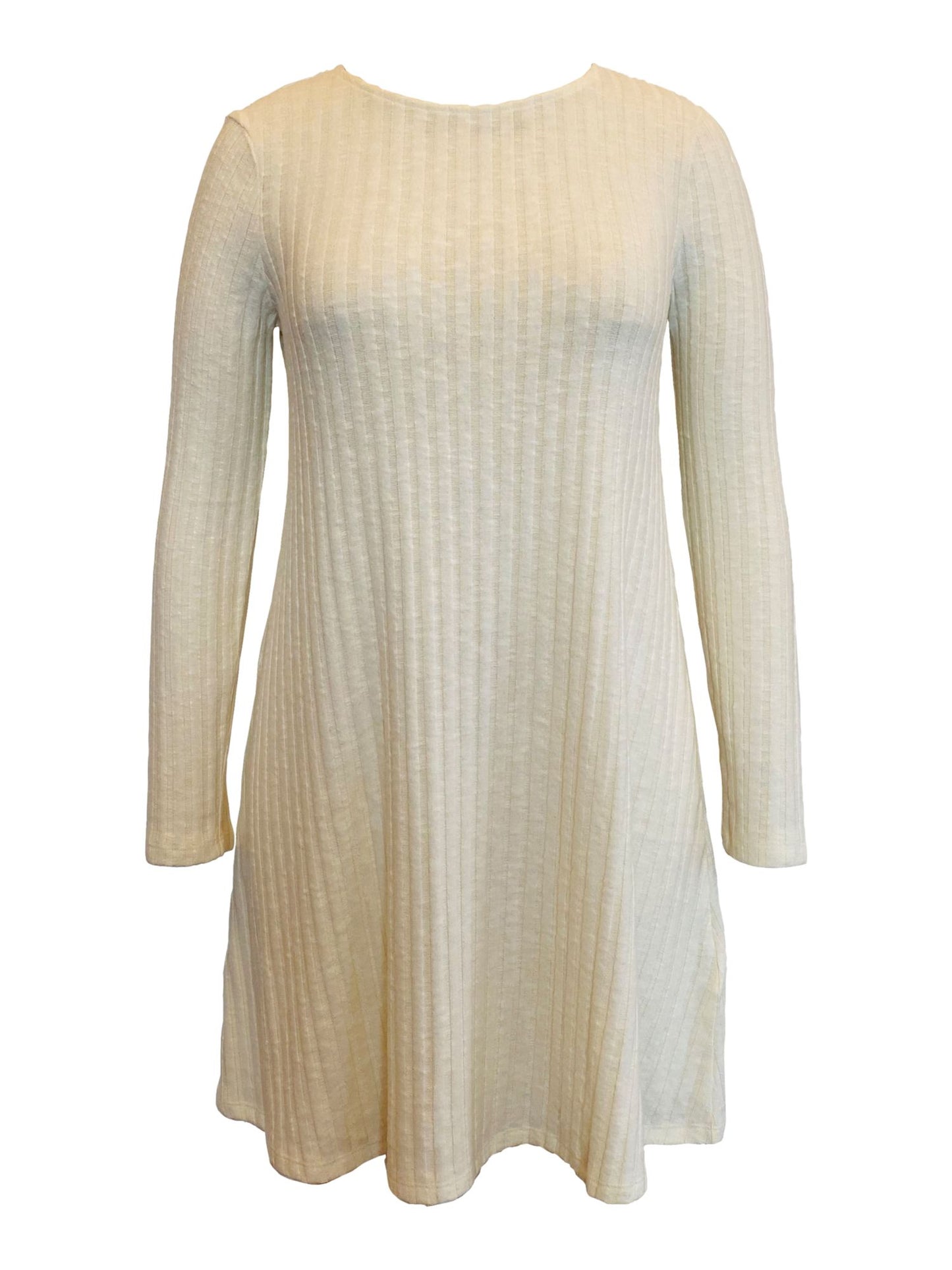 Vestido feminino estilo &amp; co, manga comprida, decote redondo, acima do joelho, para usar no trabalho, branco, tamanho médio