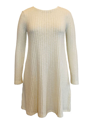 Vestido feminino estilo &amp; co, manga comprida, decote redondo, acima do joelho, para usar no trabalho, branco, tamanho médio