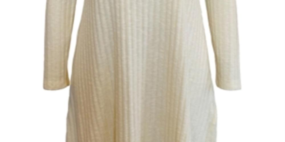 Vestido feminino estilo &amp; co, manga comprida, decote redondo, acima do joelho, para usar no trabalho, branco, tamanho médio