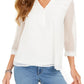 Blusa transparente feminina Charter Club com decote dividido, branca, tamanho pequeno