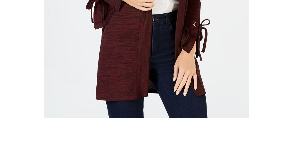 Cardigan feminino Charter Club Petite com punhos amarrados, tamanho vinho, tamanho Petit S