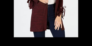 Cardigan feminino Charter Club Petite com punhos amarrados, tamanho vinho, tamanho Petit S