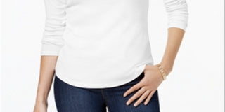 Camiseta feminina Charter Club de algodão com gola falsa, branca, tamanho X-S