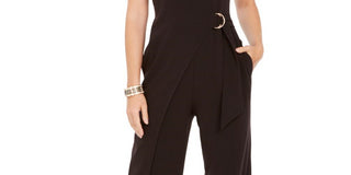 Macacão feminino Vince Camuto com cinto e argola D, preto, tamanho 12