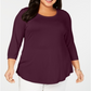 JM Collection Top feminino plus size com decote redondo Berry tamanho 0X
