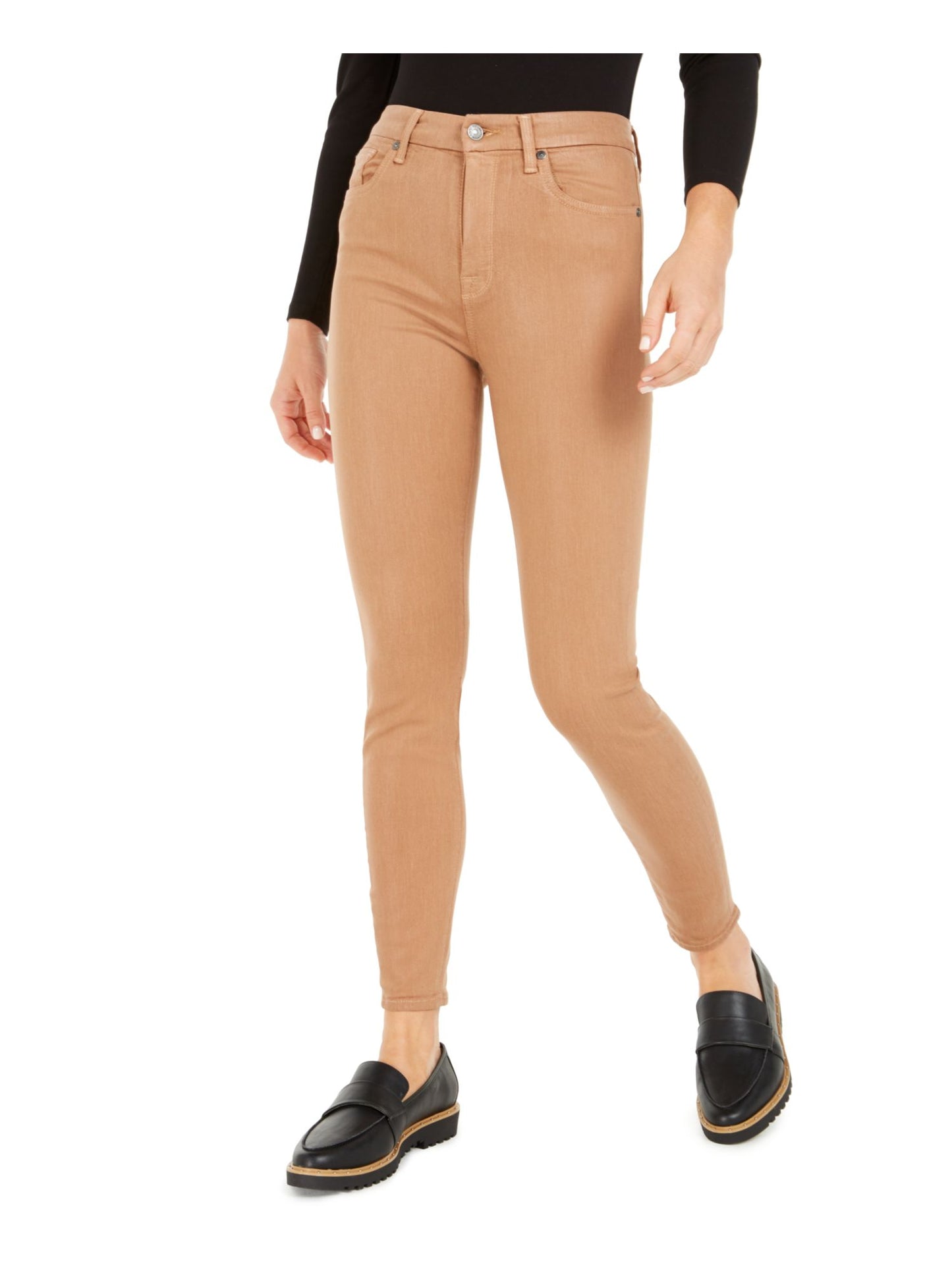 Calça skinny feminina de couro sintético 7 for All Mankind, marrom, tamanho 31