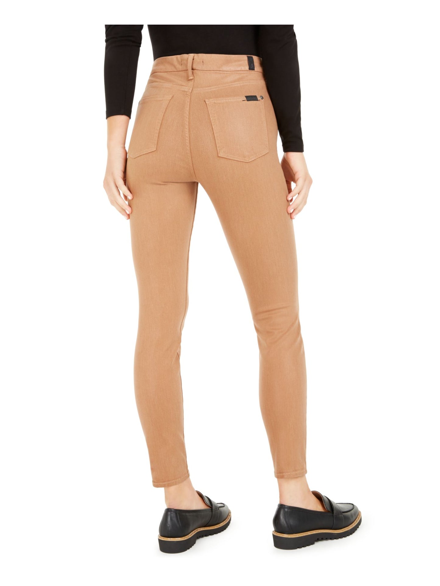 Calça skinny feminina de couro sintético 7 for All Mankind, marrom, tamanho 31