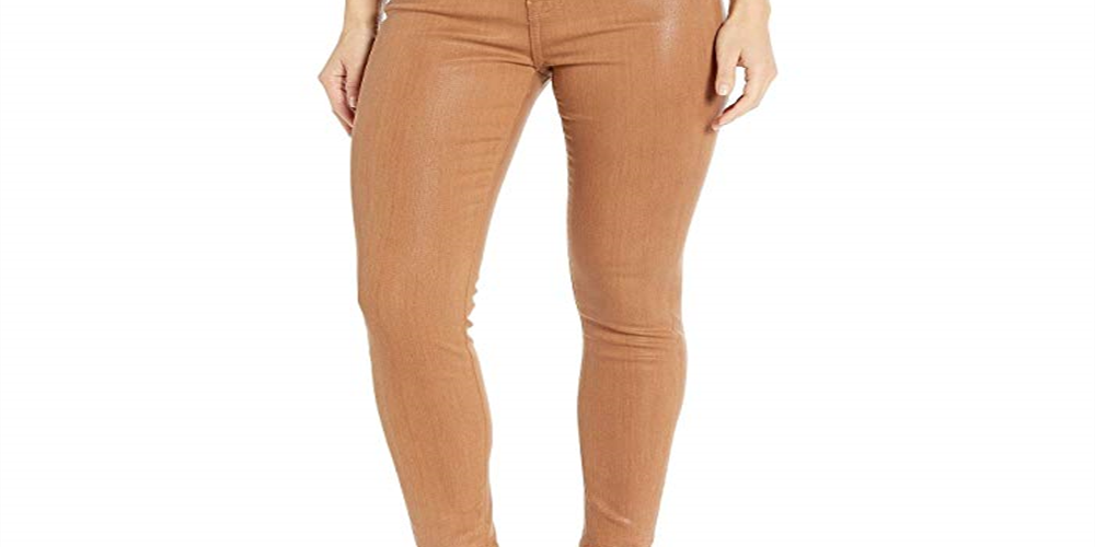Calça skinny feminina de couro sintético 7 for All Mankind, marrom, tamanho 31