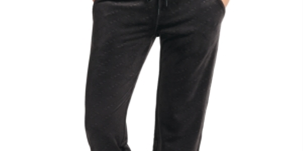 Calça de moletom feminina DKNY Sport Velour com estampa de logotipo, preta, tamanho XS