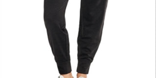 Calça de moletom feminina DKNY Sport Velour com estampa de logotipo, preta, tamanho XS