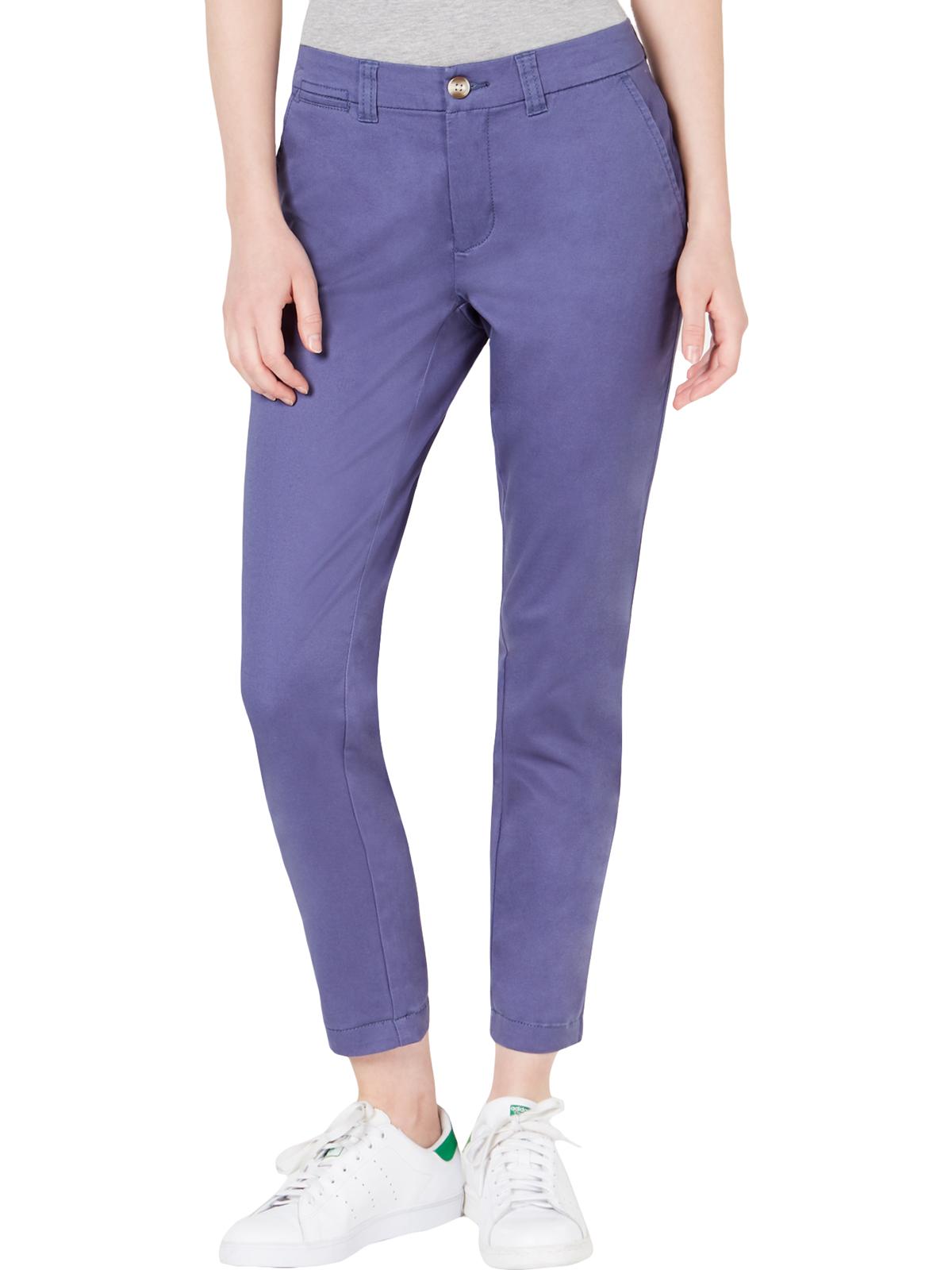 Calça chino elástica feminina Maison Jules com frente lisa e tornozelo, azul, tamanho 12
