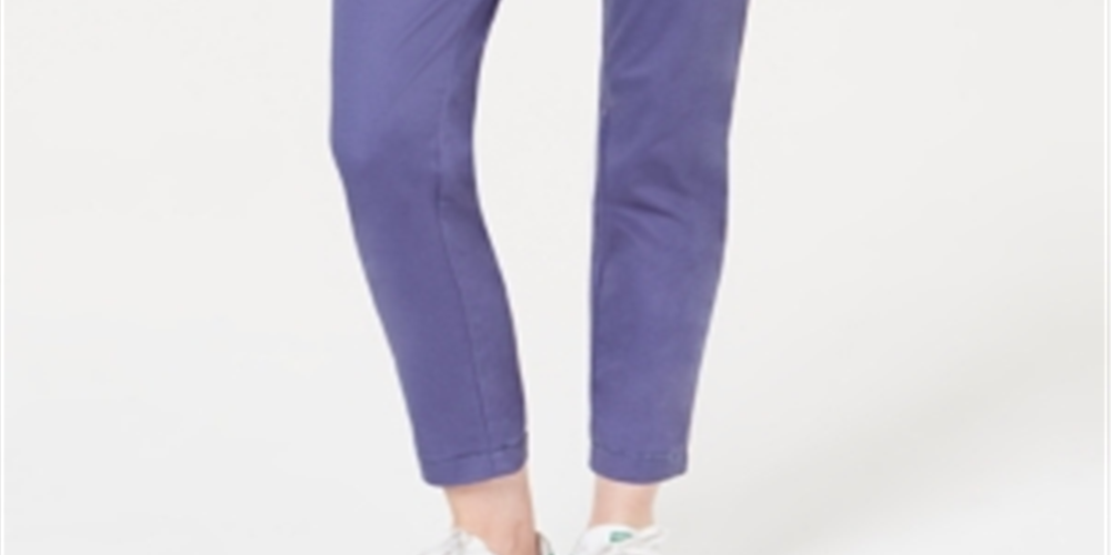 Calça chino elástica feminina Maison Jules com frente lisa e tornozelo, azul, tamanho 12