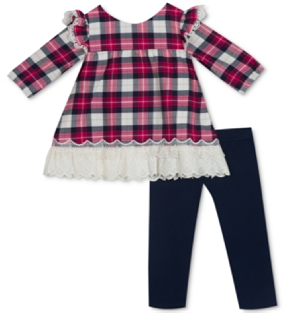 Conjunto de túnica e legging xadrez para meninas, 2 peças, edições raras, rosa, tamanho 6 a 9 meses