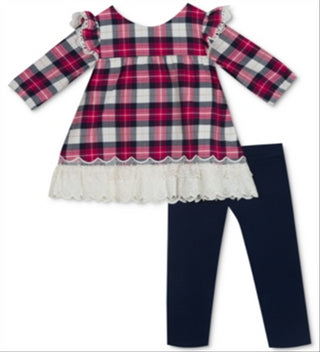 Conjunto de túnica e legging xadrez para meninas, 2 peças, edições raras, rosa, tamanho 6 a 9 meses