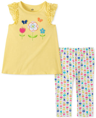 Conjunto de túnica e leggings com 2 peças de flores surpresa para meninas da Kids Headquarters, amarelo, tamanho 6