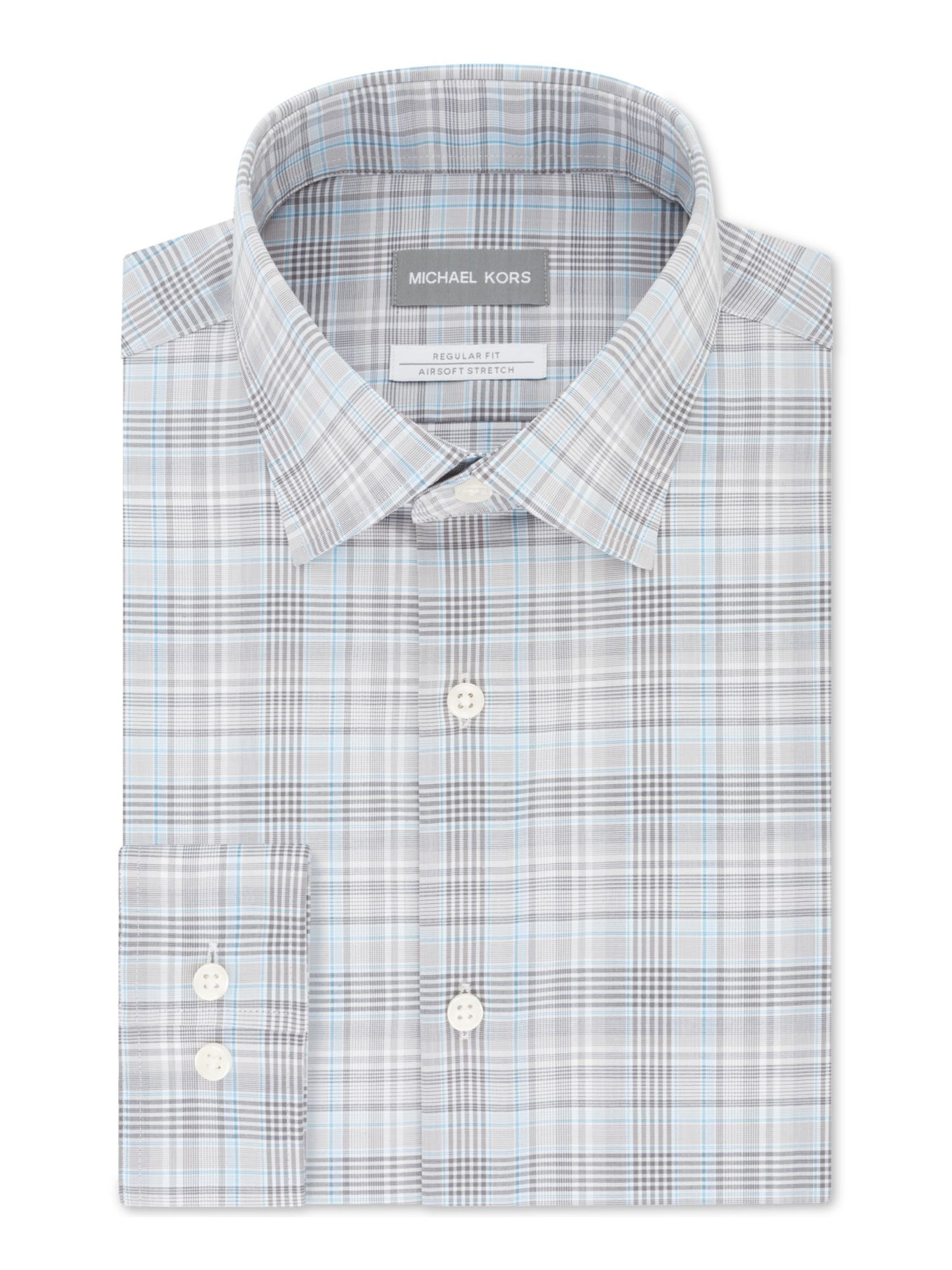 Camisa social masculina xadrez Michael Kors com gola cinza, tamanho 32-33