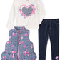 Conjunto infantil Headquarters para meninas, 3 peças, colete pied-de-poule, camiseta e legging jeans, azul, tamanho 6