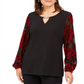 JM Collection Top feminino com manga de veludo enfeitado, preto, tamanho 2XL