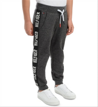 Calça de moletom Tommy Hilfiger infantil Shango com listras laterais em lã cinza, tamanho 3T