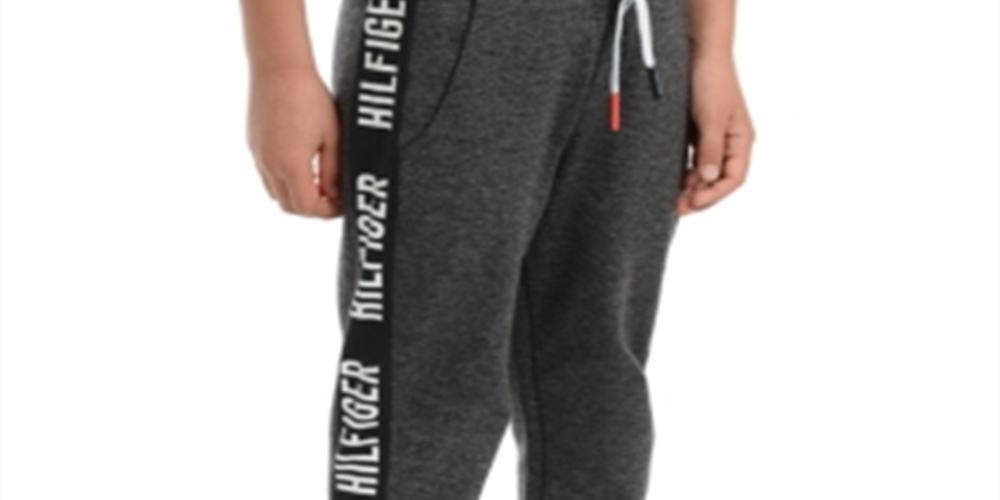 Calça de moletom Tommy Hilfiger infantil Shango com listras laterais em lã cinza, tamanho 3T