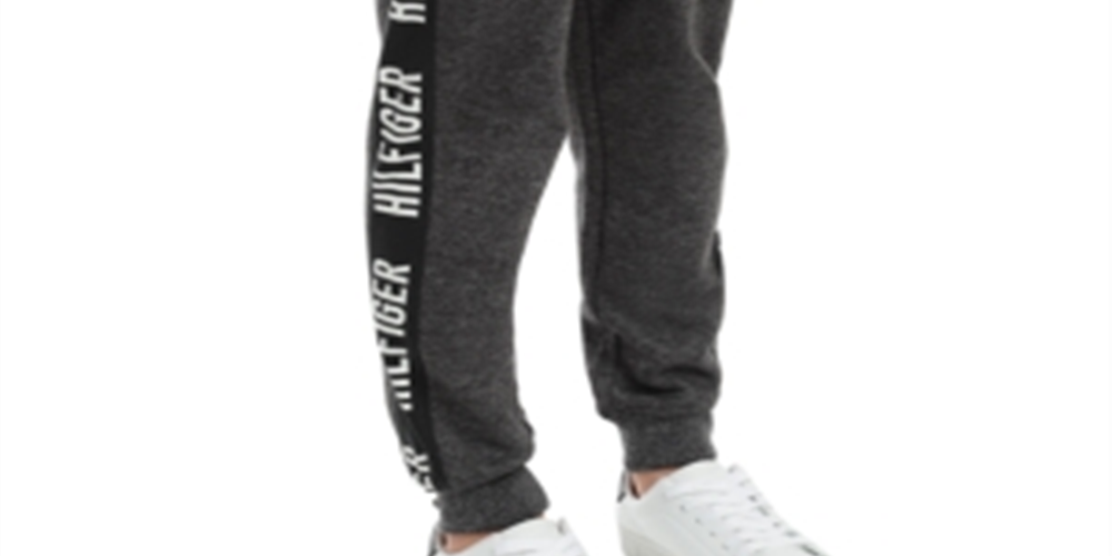 Calça de moletom Tommy Hilfiger infantil Shango com listras laterais em lã cinza, tamanho 3T