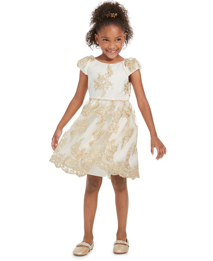 Vestido bordado recortado para meninas Rare Editions, tamanho 2T, branco