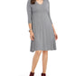 Vestido feminino estilo &amp; co, manga 3/4, decote em V, acima do joelho, ajuste flare, cinza, tamanho pequeno pequeno