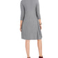 Vestido feminino estilo &amp; co, manga 3/4, decote em V, acima do joelho, ajuste flare, cinza, tamanho pequeno pequeno