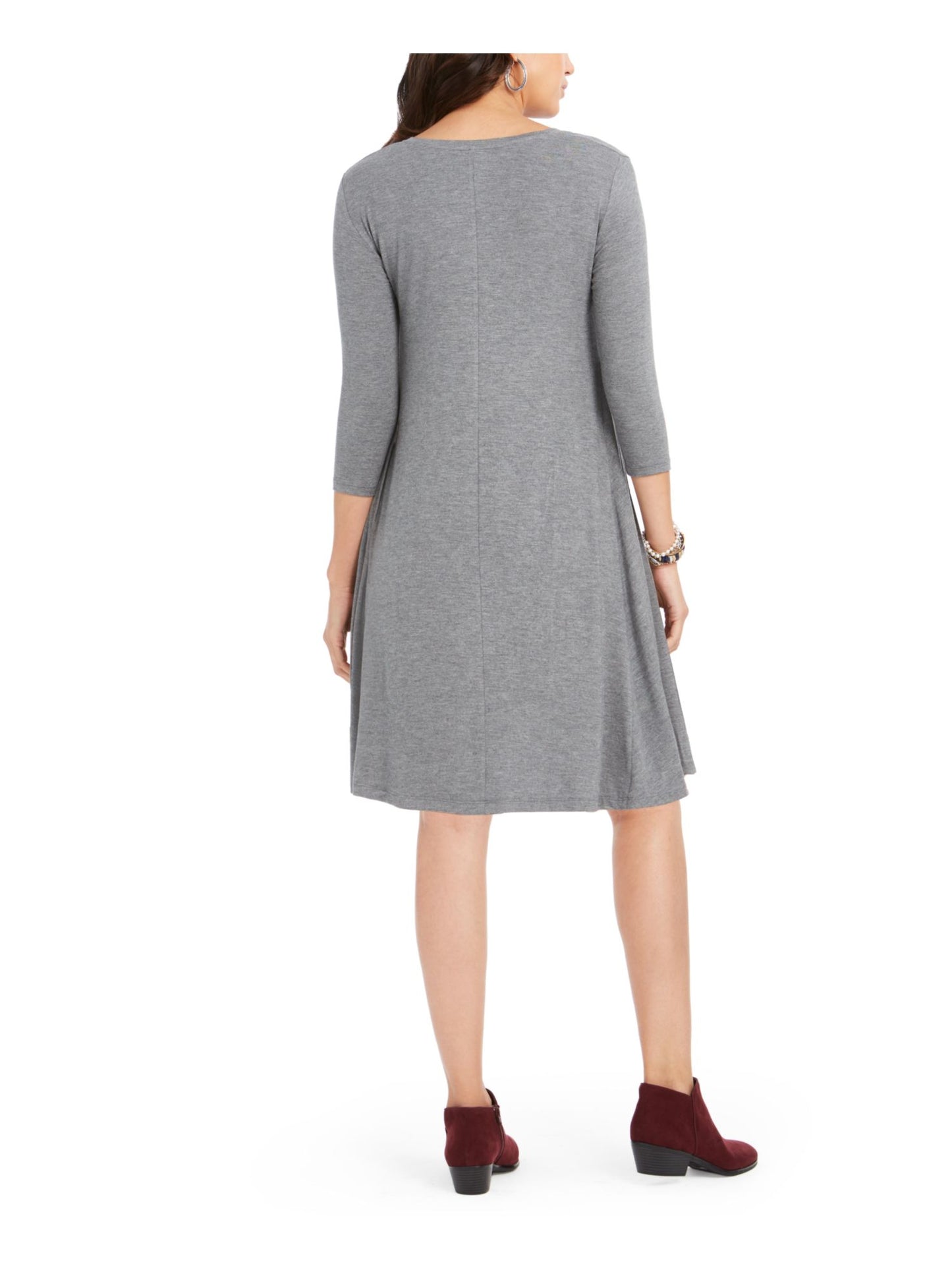 Vestido feminino estilo &amp; co, manga 3/4, decote em V, acima do joelho, ajuste flare, cinza, tamanho pequeno pequeno