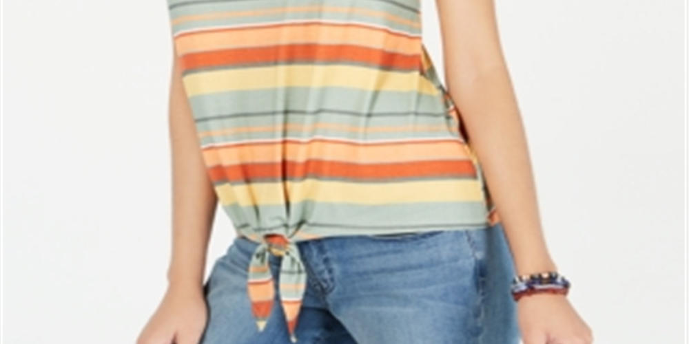 Camiseta feminina listrada com amarração frontal, estilo &amp; co, marrom, tamanho extragrande