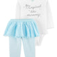 Body 'Magical Like Mommy' da Carter's Girl e leggings tutu listradas em água, tamanho 18MOS, branco