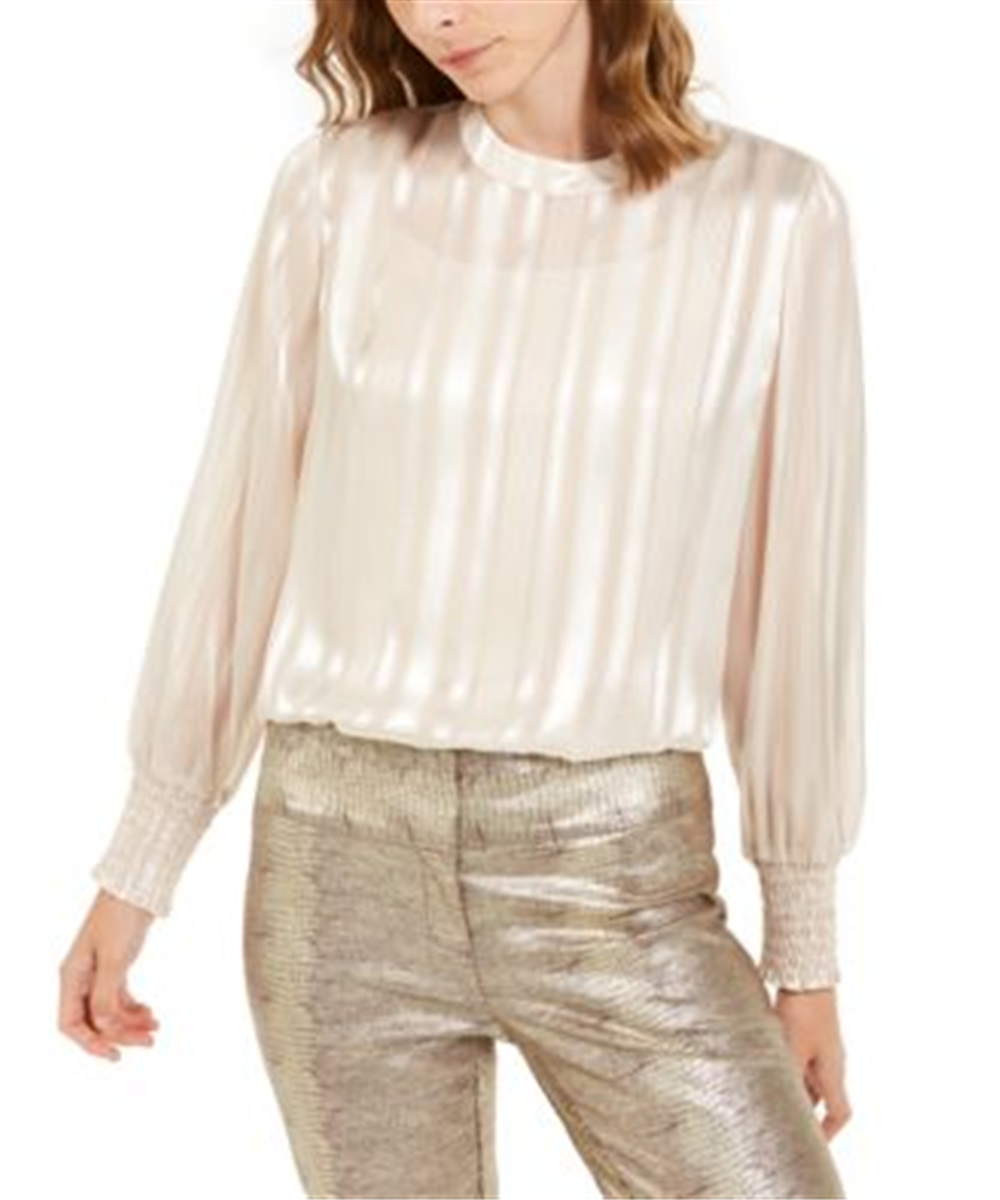 Blusa feminina Alfani com decote falso e punho franzido, tamanho pequeno, dourada
