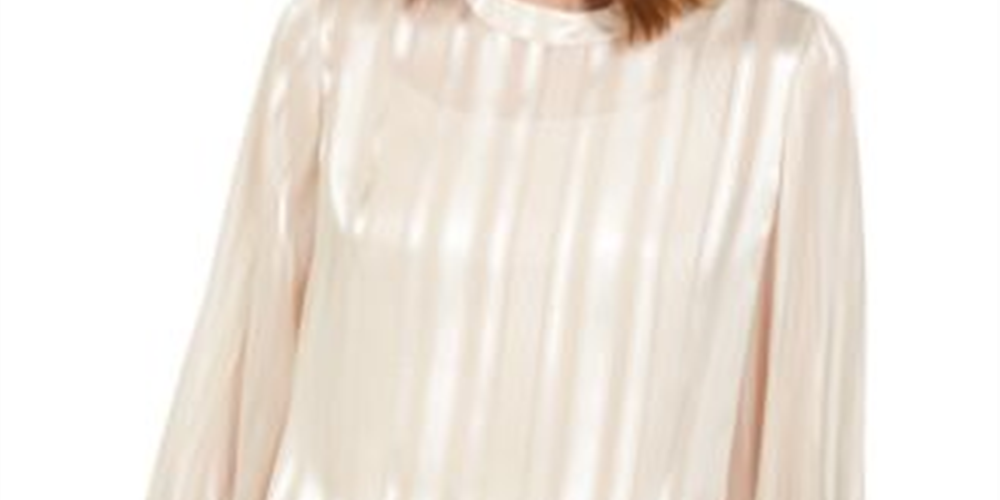 Blusa feminina Alfani com decote falso e punho franzido, tamanho pequeno, dourada