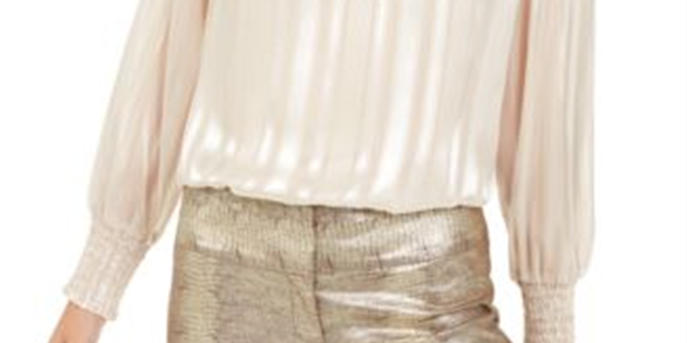 Blusa feminina Alfani com decote falso e punho franzido, tamanho pequeno, dourada