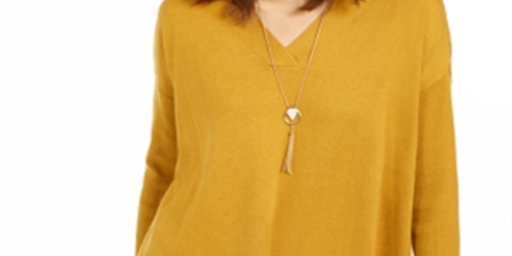 Suéter túnica feminino com decote em V, amarelo, tamanho XS, da Style &amp; Co