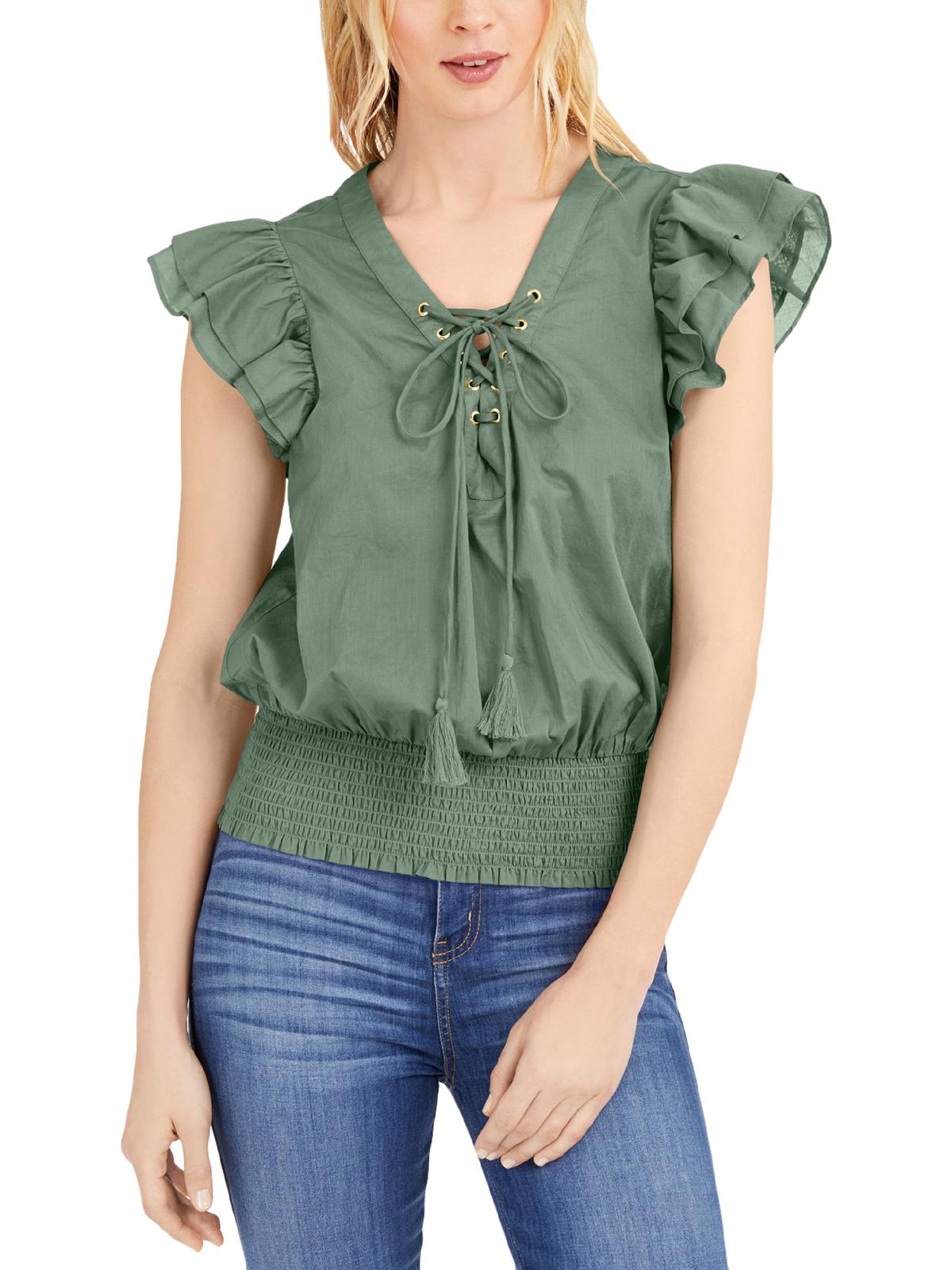 Blusa feminina de algodão boho INC International Concepts, verde, tamanho médio