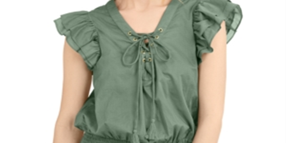 Blusa feminina de algodão boho INC International Concepts, verde, tamanho médio