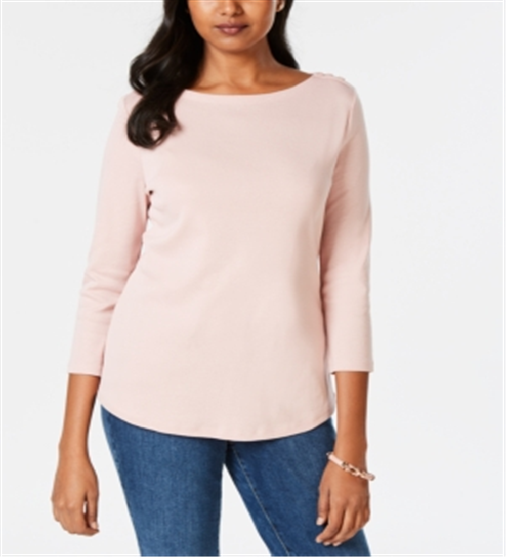 Charter Club Top feminino de algodão Pima com decote canoa e botões, rosa, tamanho XX-G