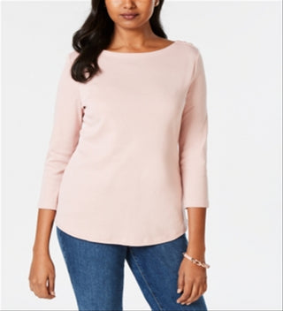 Charter Club Top feminino de algodão Pima com decote canoa e botões, rosa, tamanho XX-G